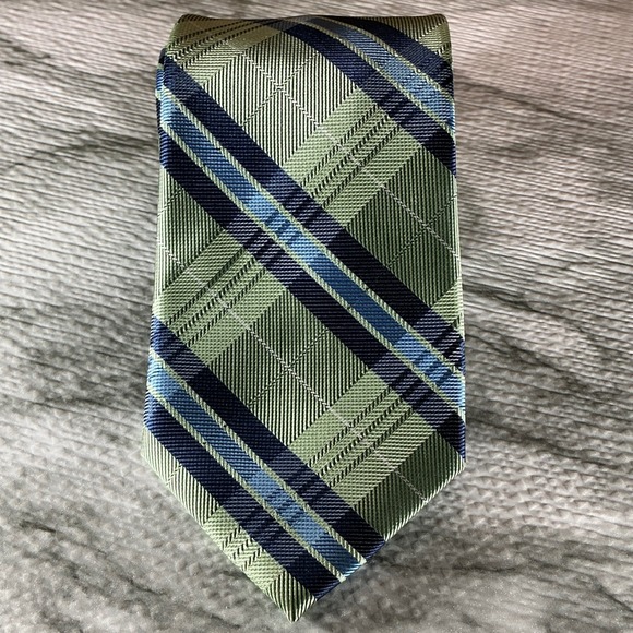Jones‎ New York Necktie Green Blue Plaid Pattern Business Career - Picture 1 of 6